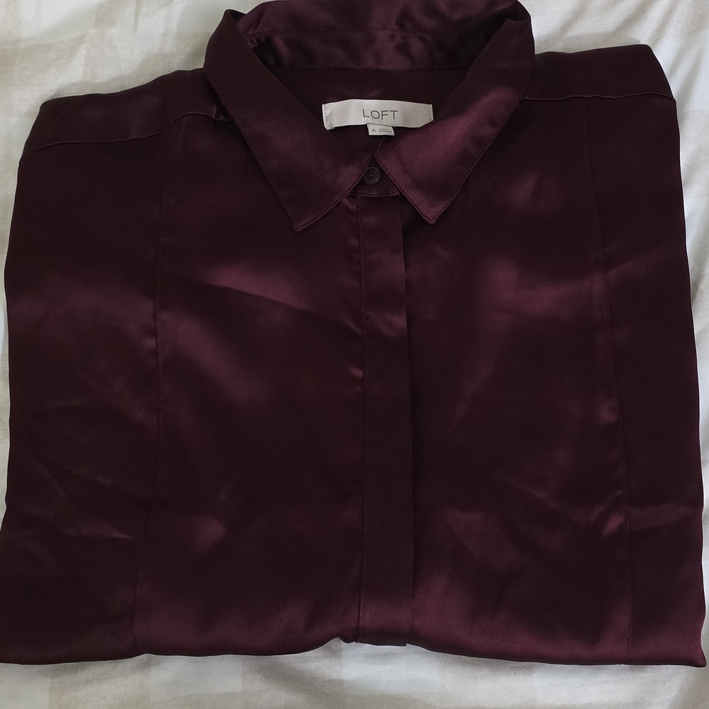 LOFT Deep Wine Button-Up Shirt